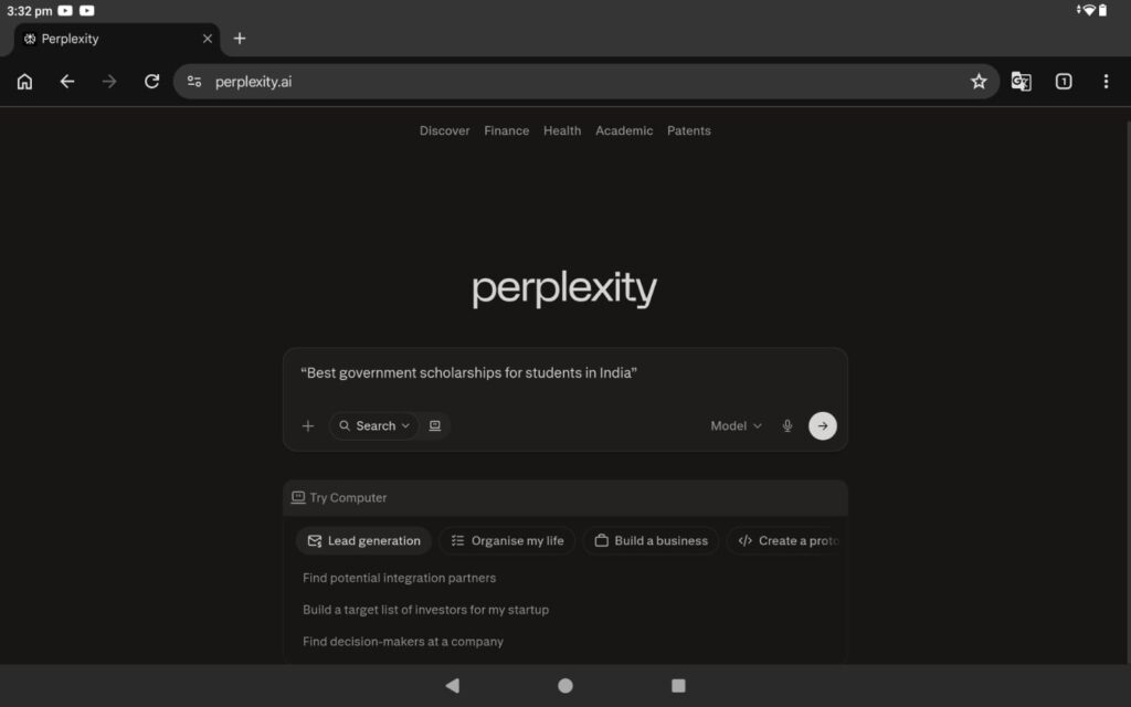 Perplexity AI lightweight search interface